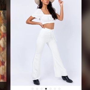 Princess Polly white lace up flare pants